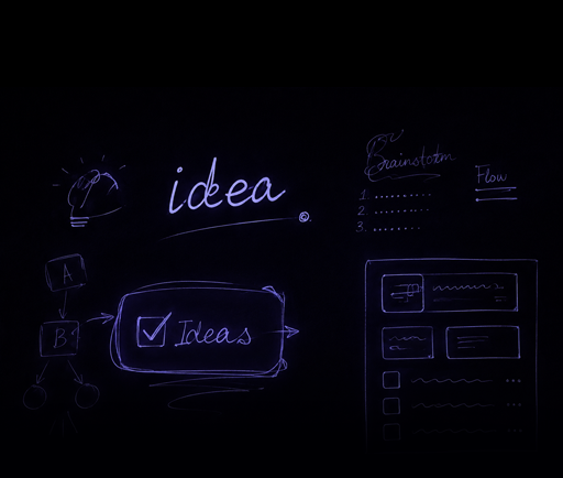 Idea stage sketches and brainstorming notes